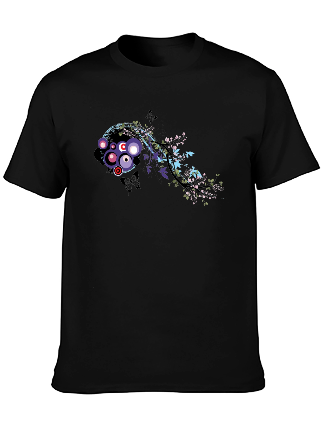 Stylish Black Tee with Abstract Floral Graphic