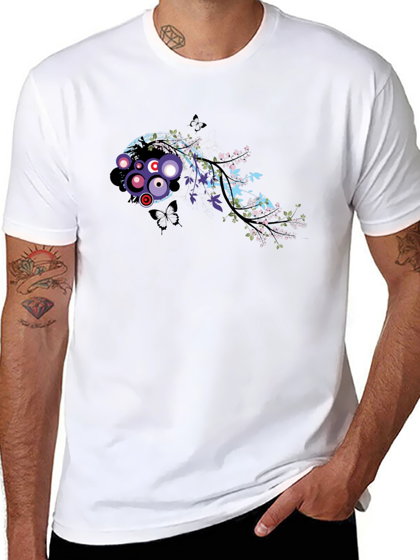 Stylish Black Tee with Abstract Floral Graphic