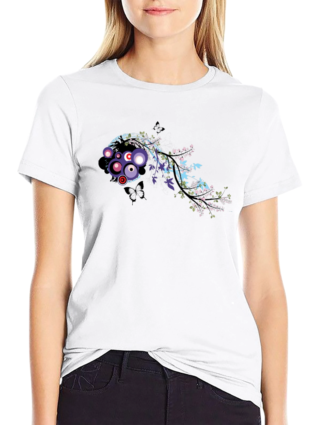 Stylish Black Tee with Abstract Floral Graphic