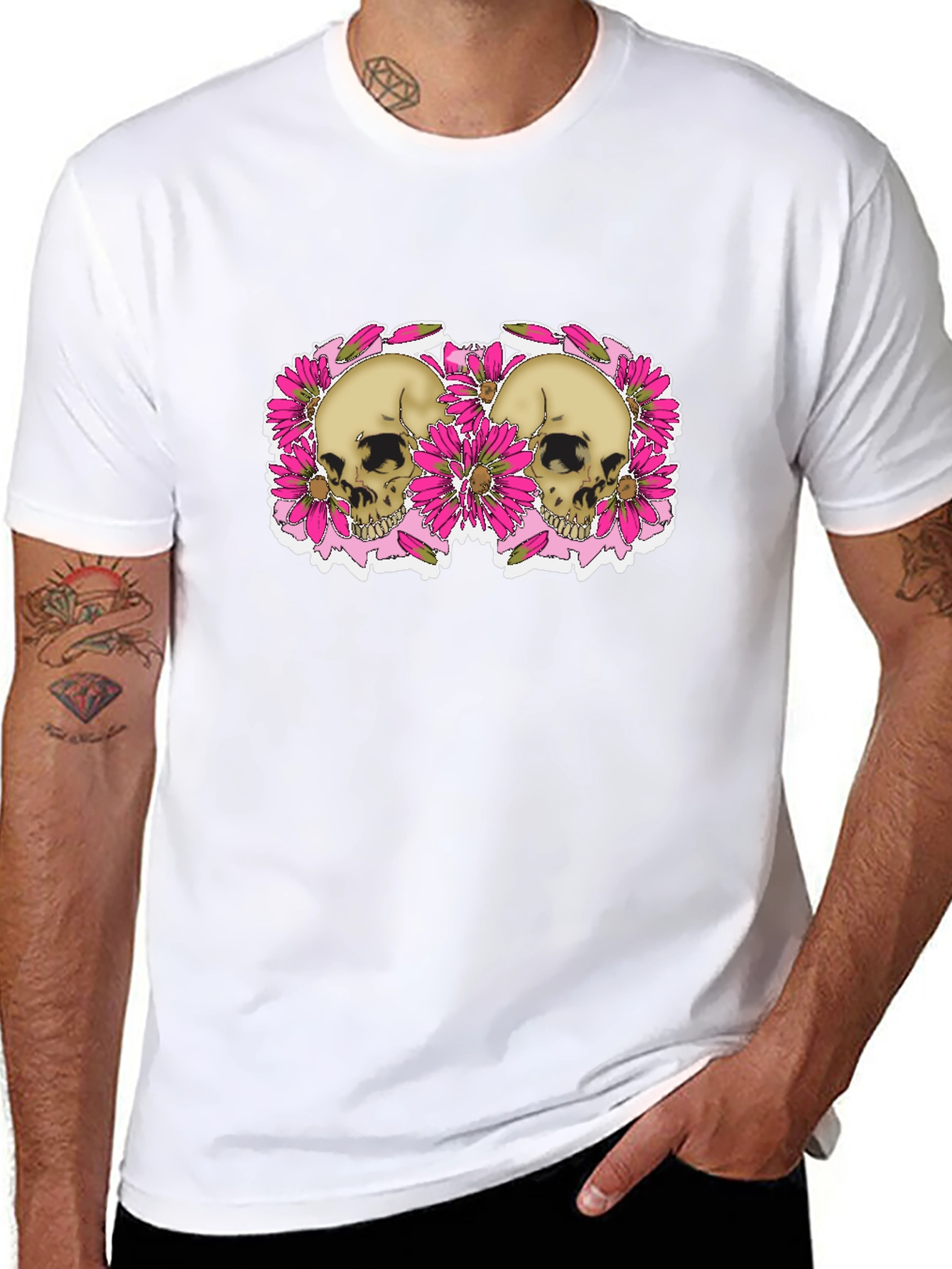 Skull & Floral Graphic Tee - Black