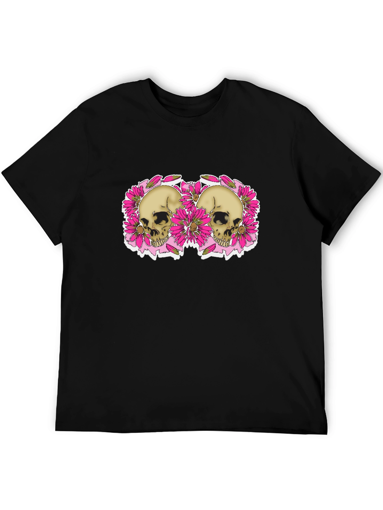 Skull & Floral Graphic Tee - Black