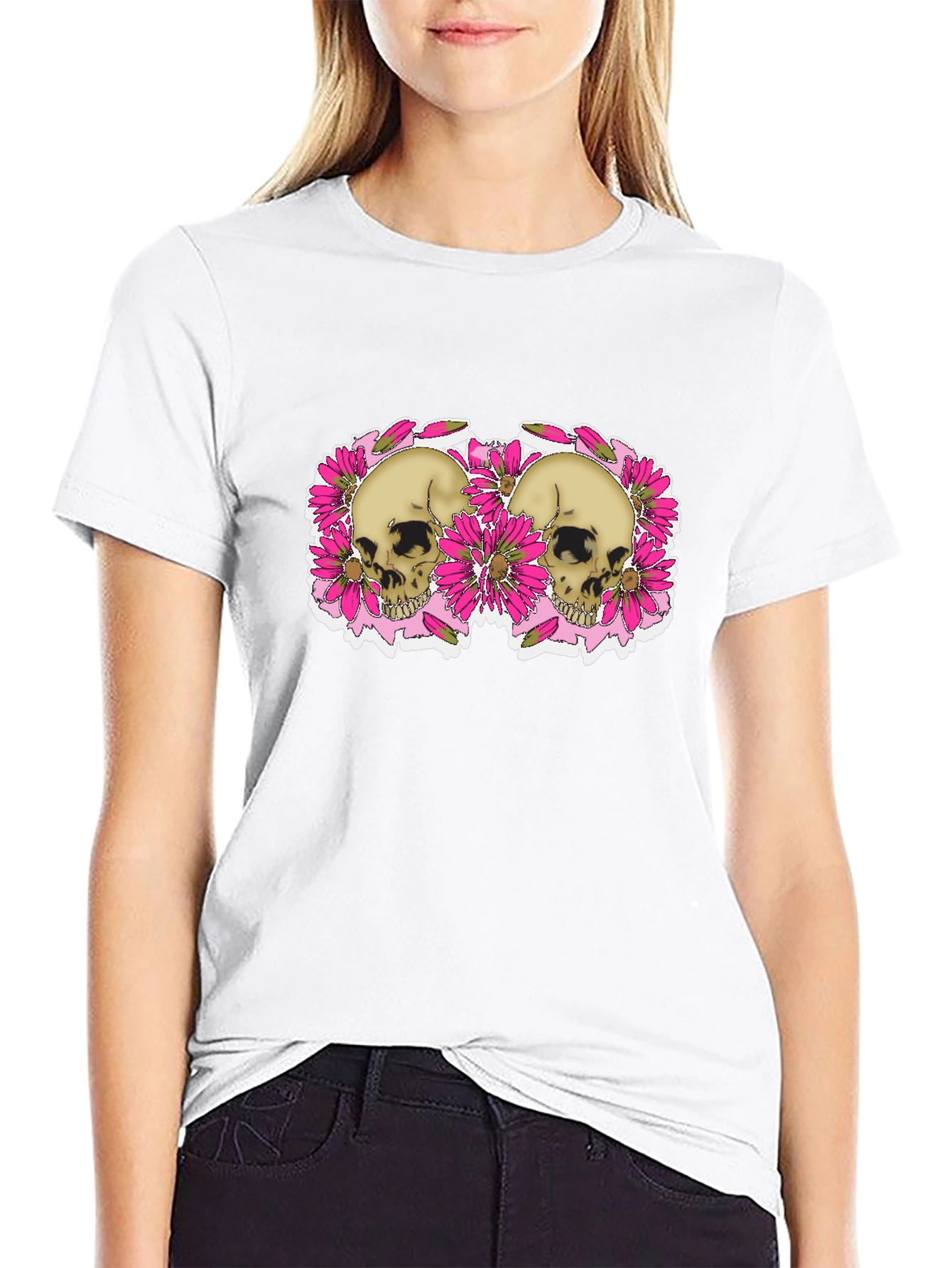 Skull & Floral Graphic Tee - Black