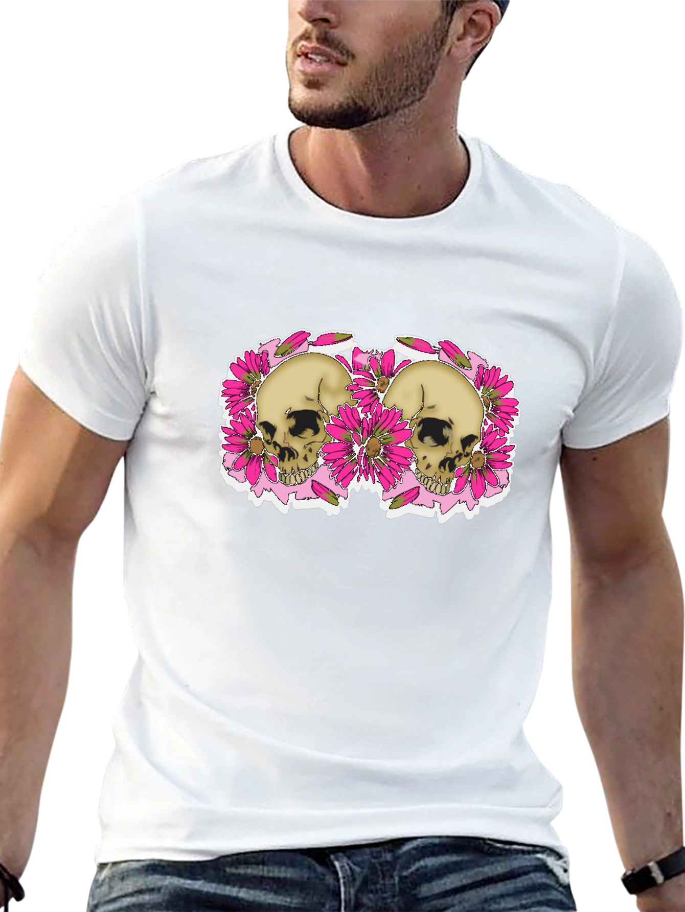 Skull & Floral Graphic Tee - Black