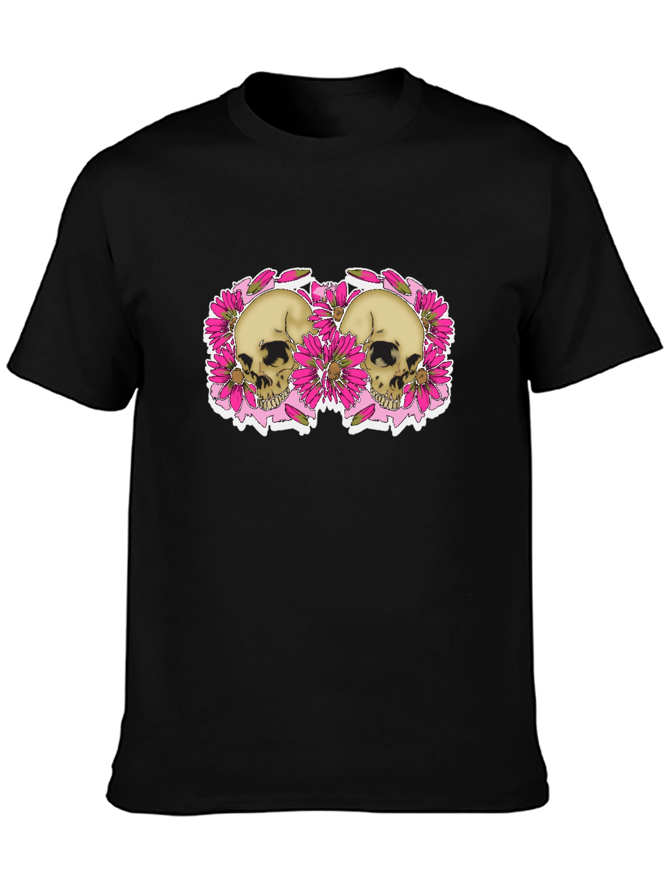 Skull & Floral Graphic Tee - Black