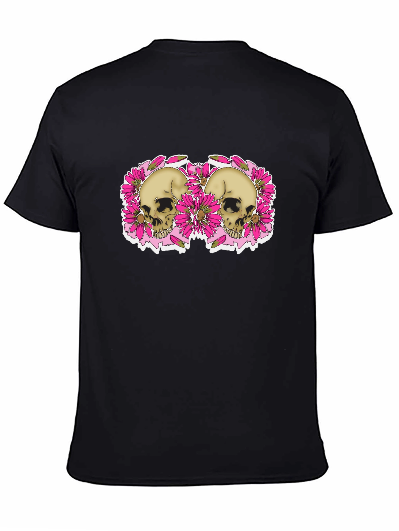 Skull & Floral Graphic Tee - Black