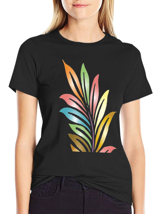 Colorful Leaf Graphic Black T-Shirt