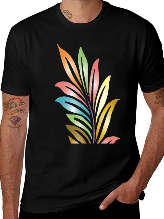 Colorful Leaf Graphic Black T-Shirt