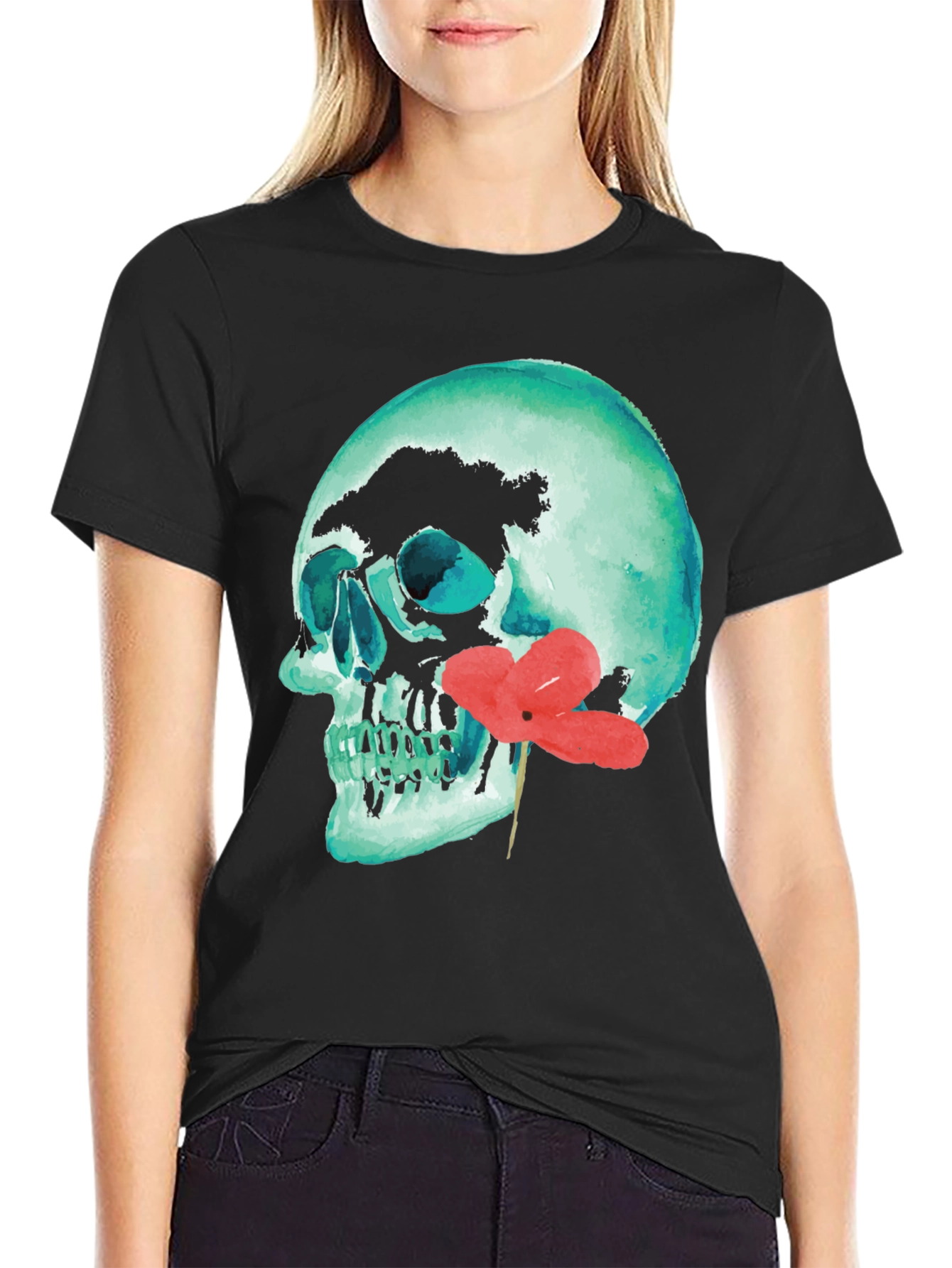 Skull & Flower Graphic Tee - Unique Design