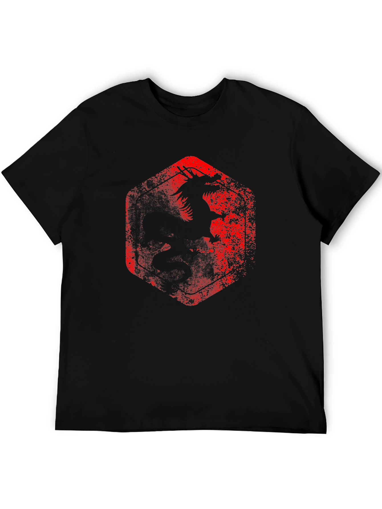 Dragon Graphic Tee - Distressed Red Print on Black