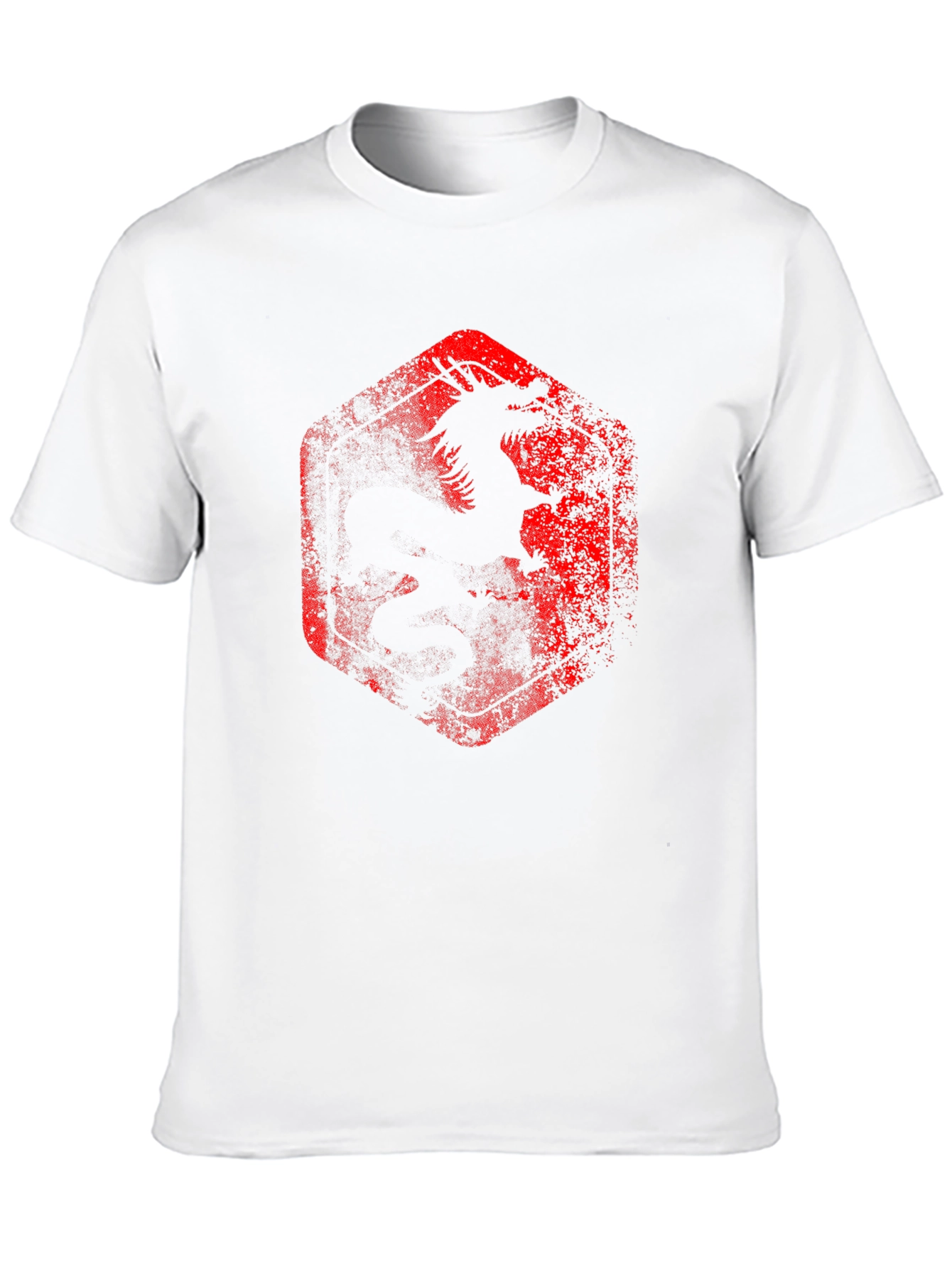 Dragon Graphic Tee - Distressed Red Print on Black