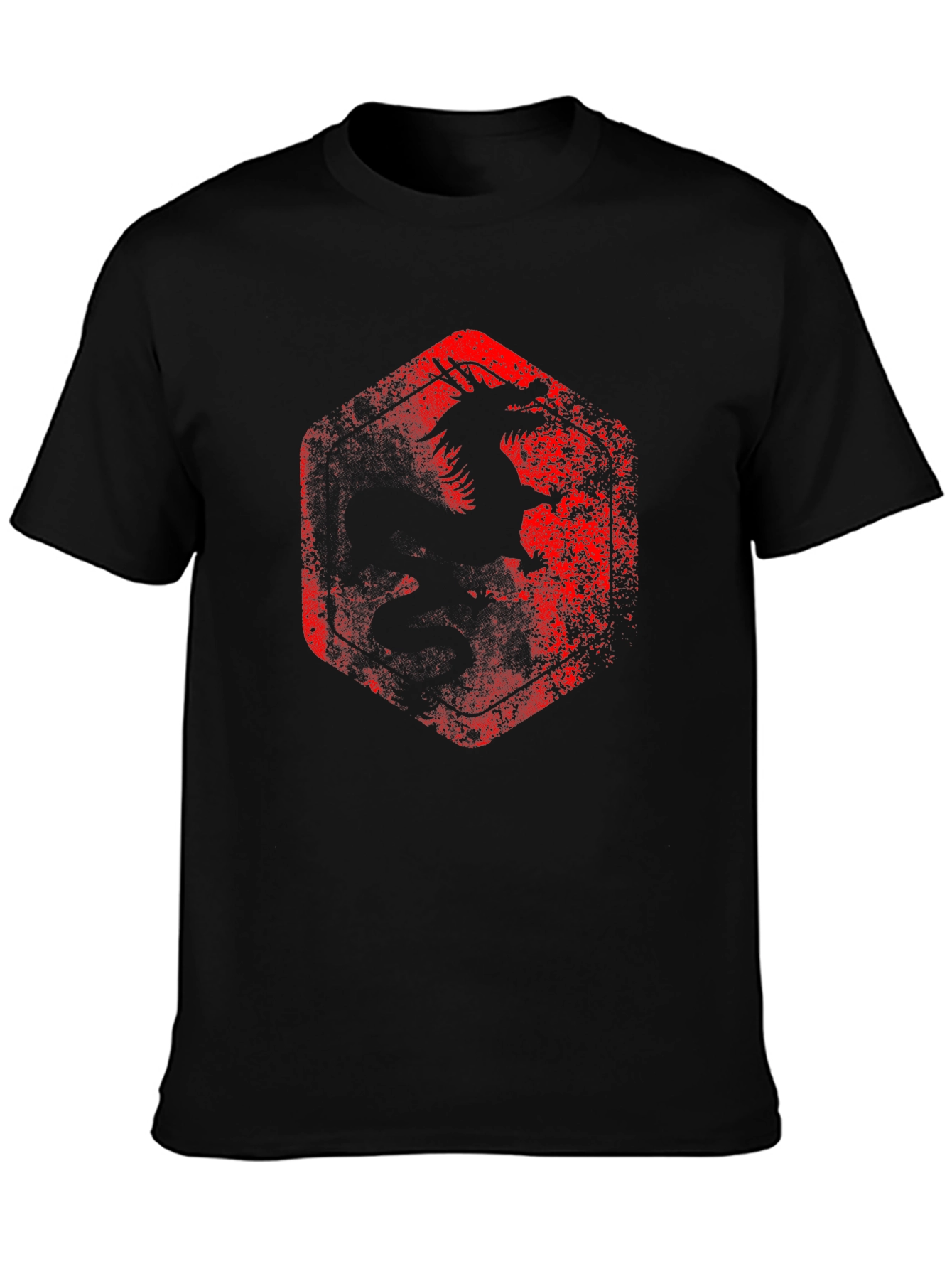 Dragon Graphic Tee - Distressed Red Print on Black