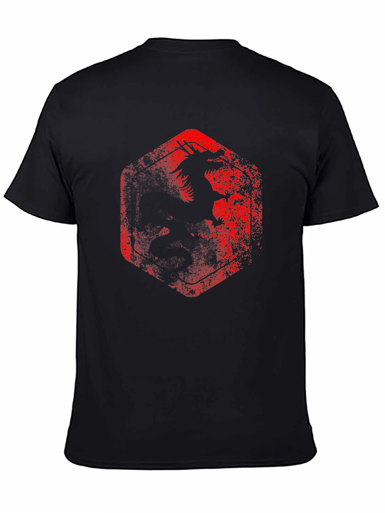 Dragon Graphic Tee - Distressed Red Print on Black