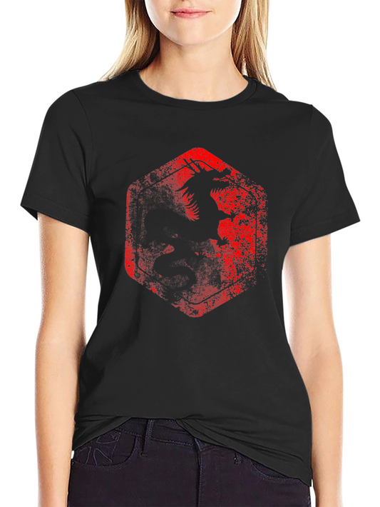 Dragon Graphic Tee - Distressed Red Print on Black