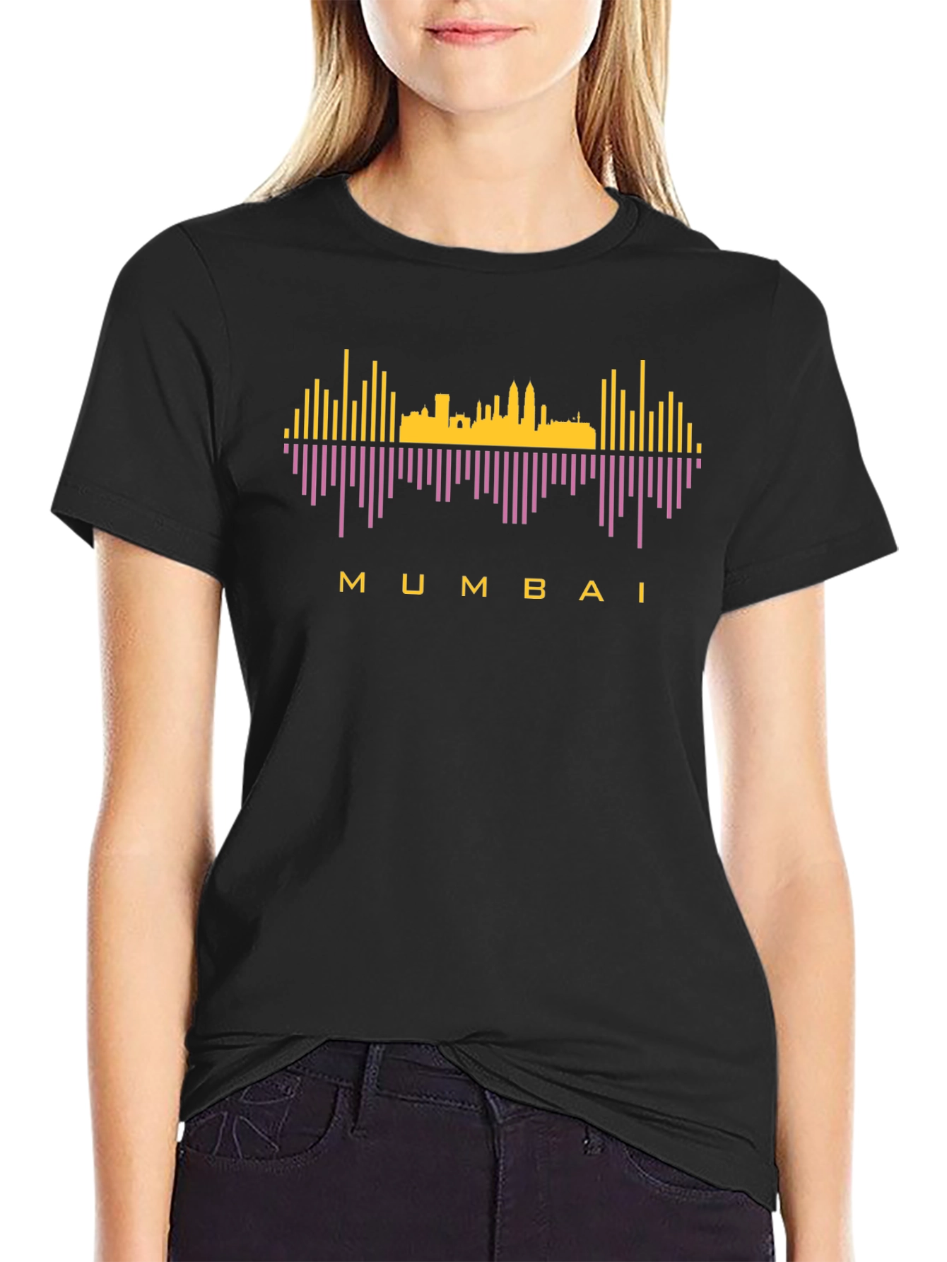 Mumbai Skyline Graphic Tee - Black Cotton T-Shirt