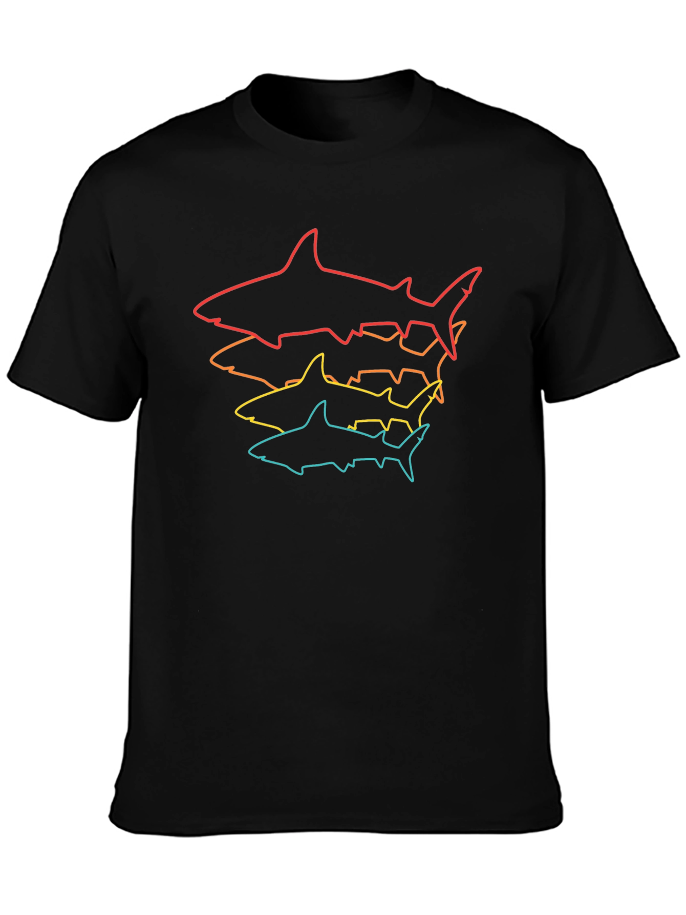 Shark Outline Stack T-Shirt - Mens Black Tee