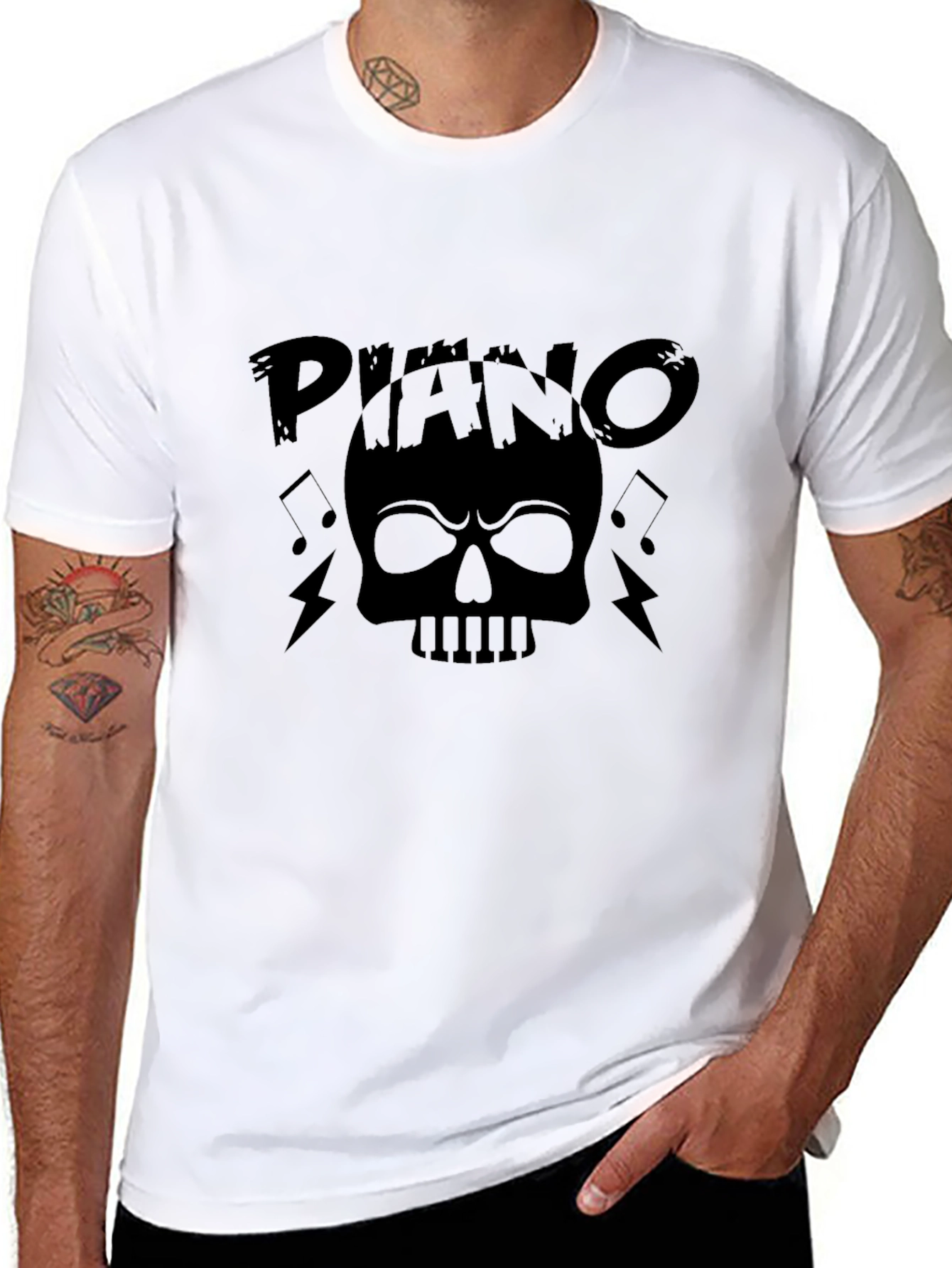 Piano Skull Graphic T-Shirt - Black