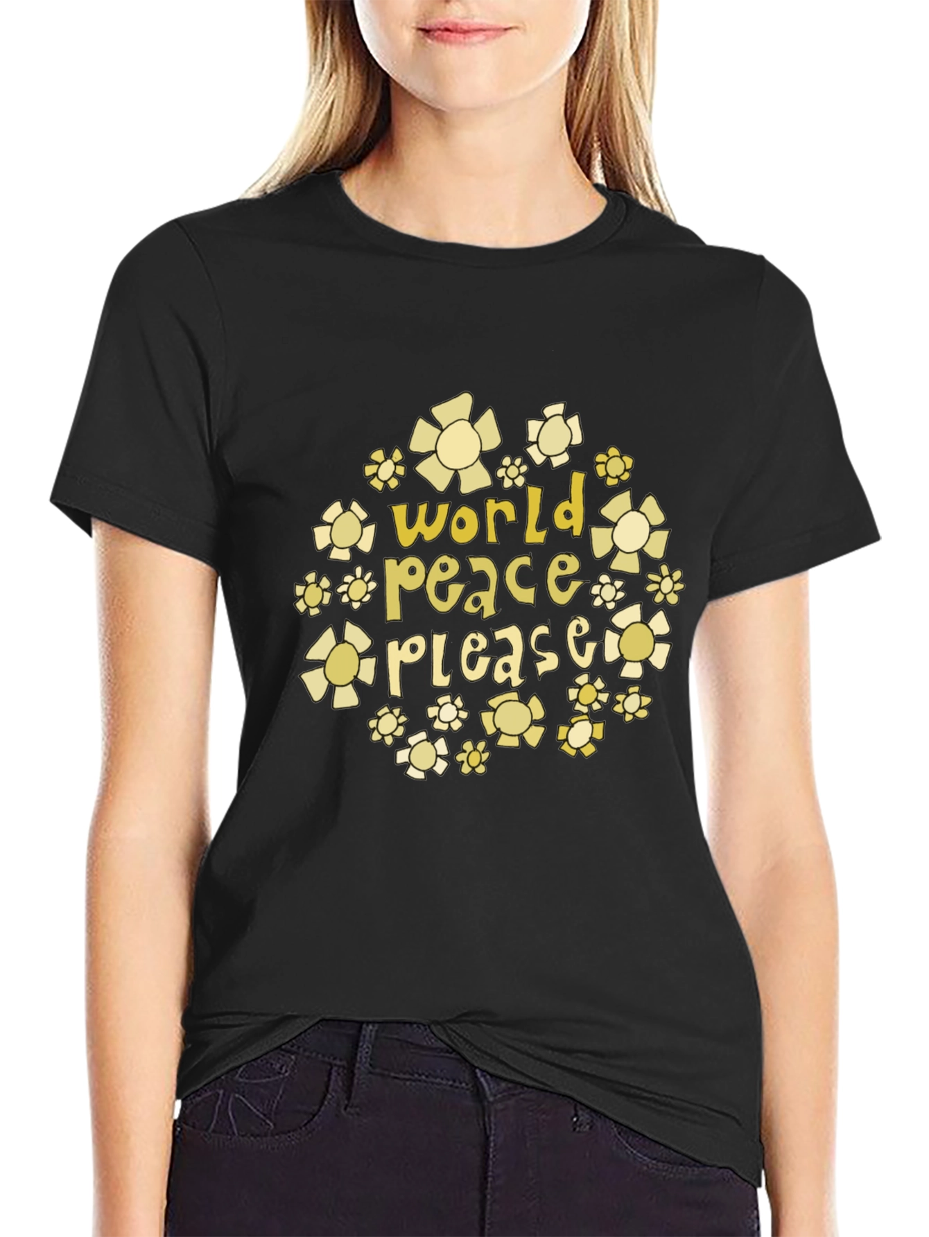 World Peace Please Floral Graphic T-Shirt