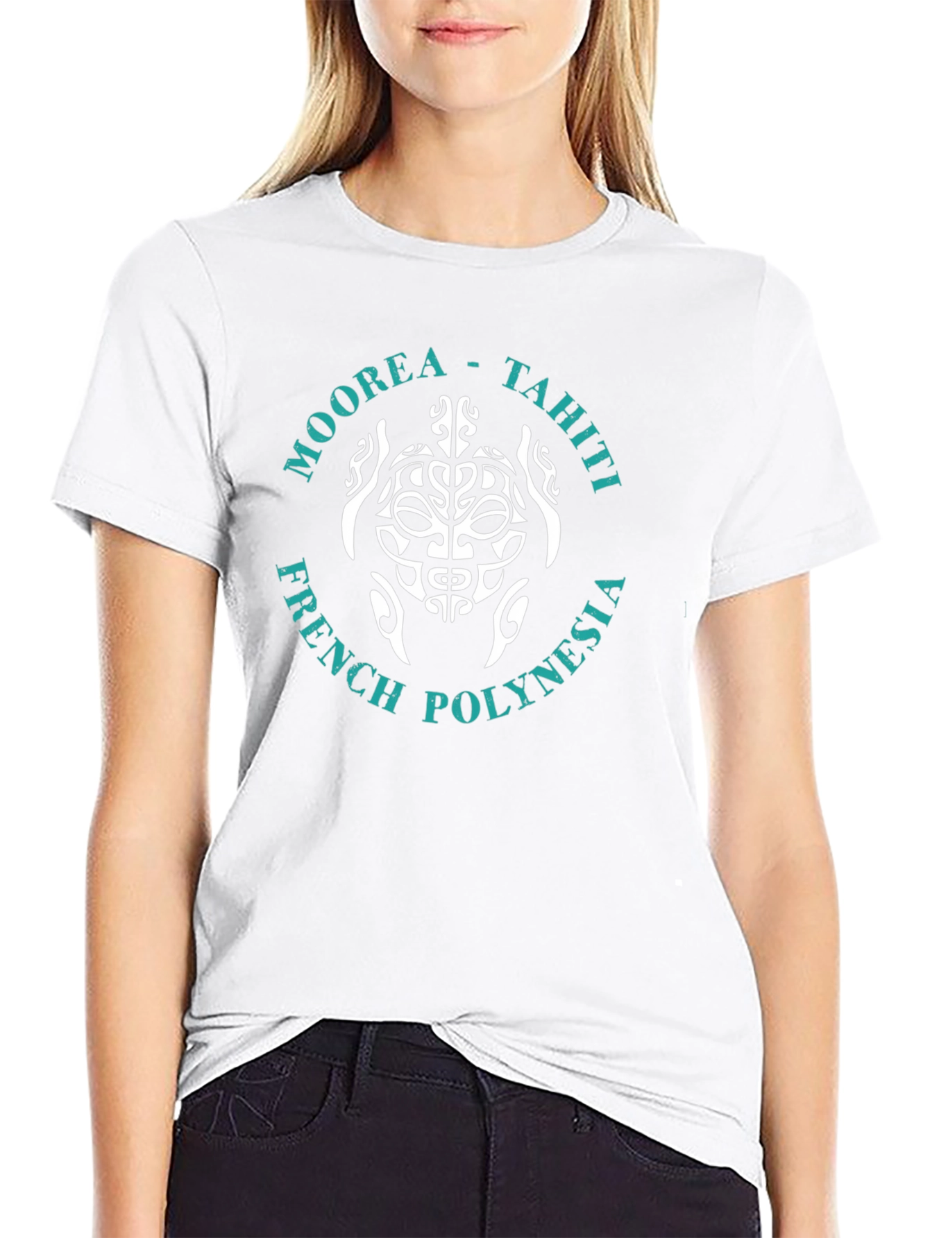 Moorea Tahiti Turtle Graphic T-Shirt - Black