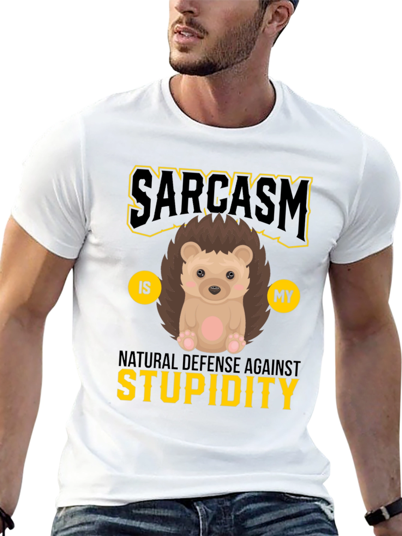 Sarcasm Hedgehog Graphic Tee - Natural Defense Against Stupidity