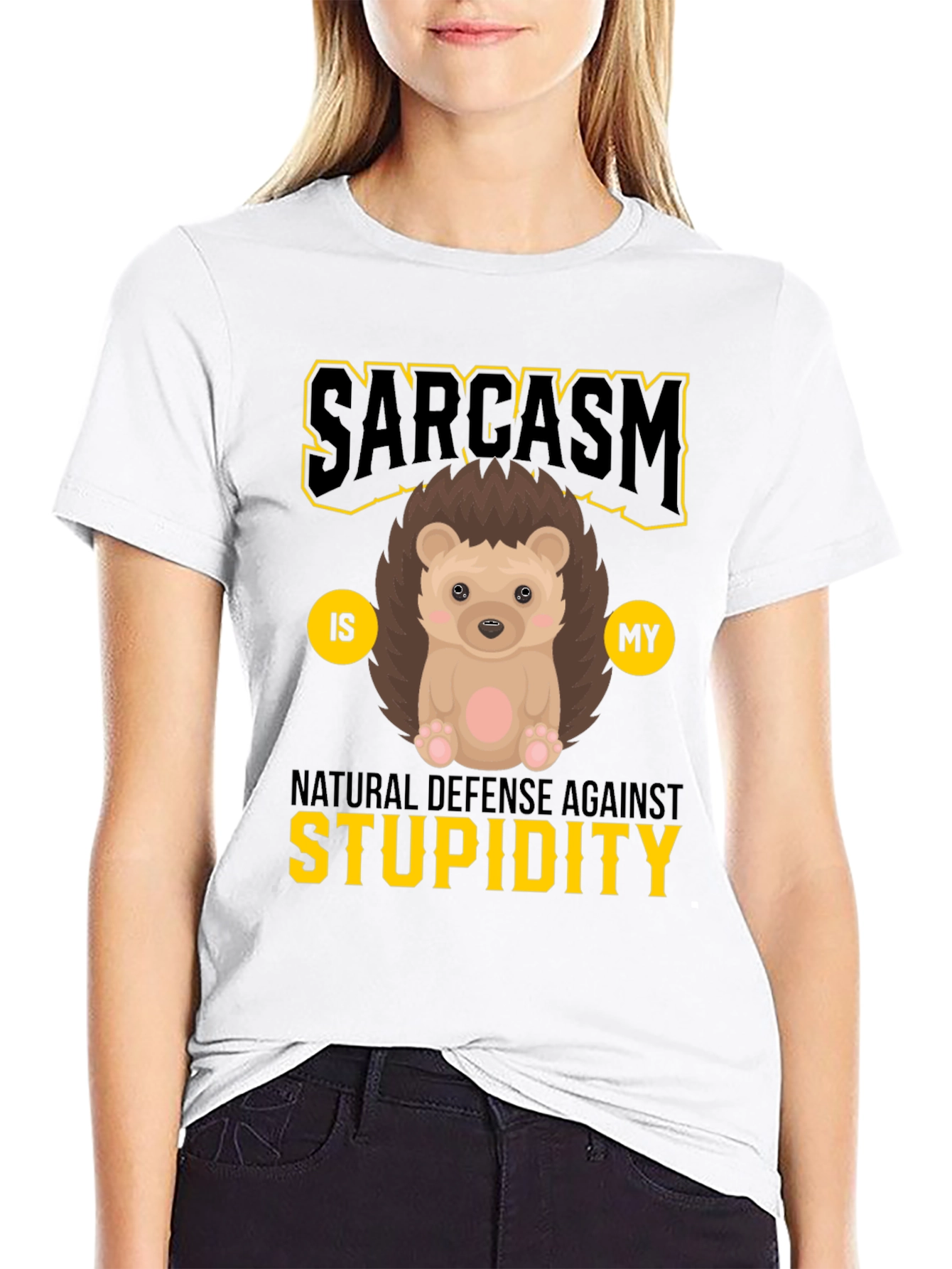 Sarcasm Hedgehog Graphic Tee - Natural Defense Against Stupidity