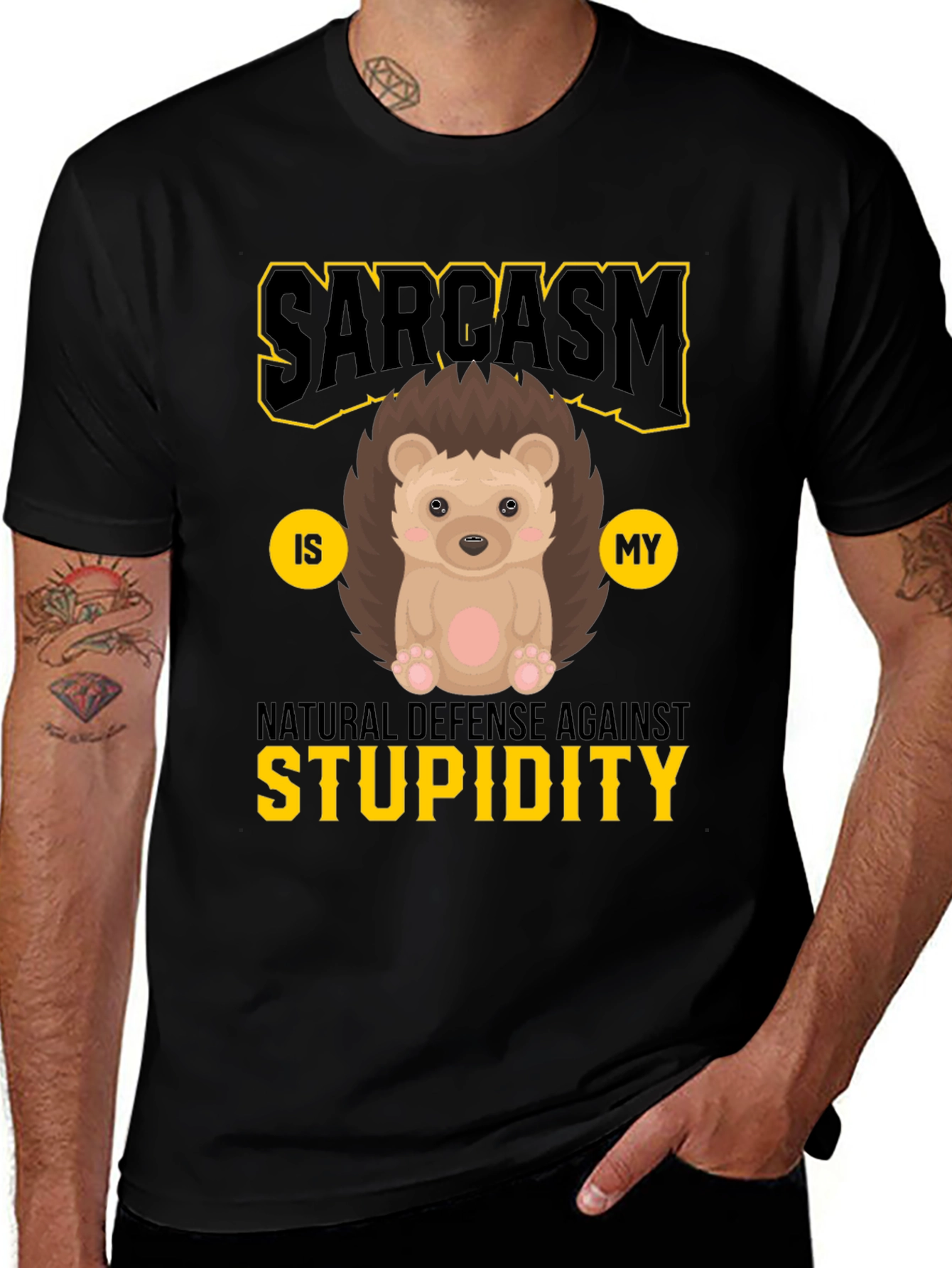 Sarcasm Hedgehog Graphic Tee - Natural Defense Against Stupidity