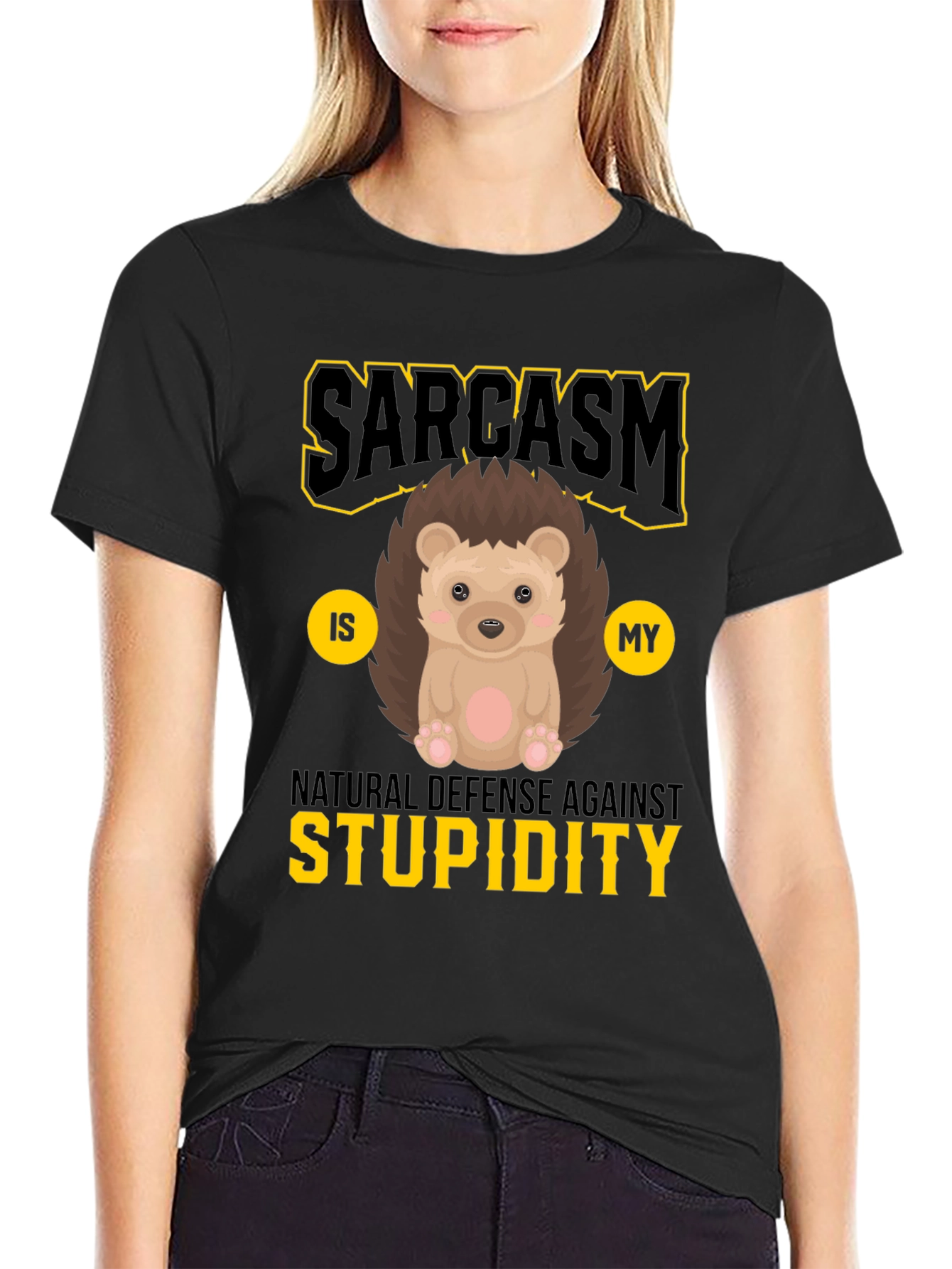 Sarcasm Hedgehog Graphic Tee - Natural Defense Against Stupidity