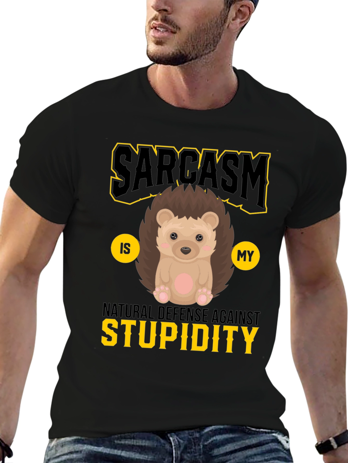 Sarcasm Hedgehog Graphic Tee - Natural Defense Against Stupidity