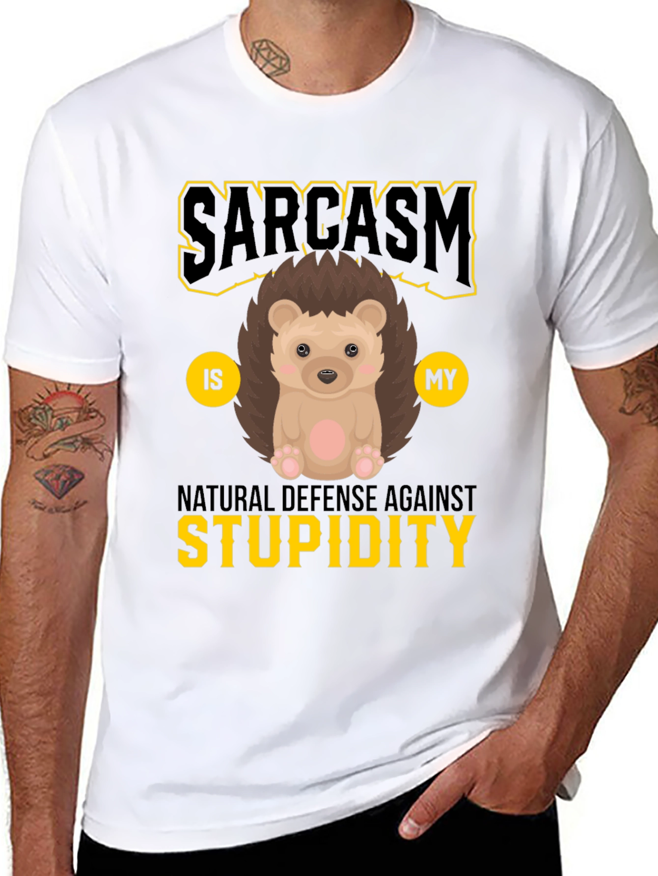 Sarcasm Hedgehog Graphic Tee - Natural Defense Against Stupidity