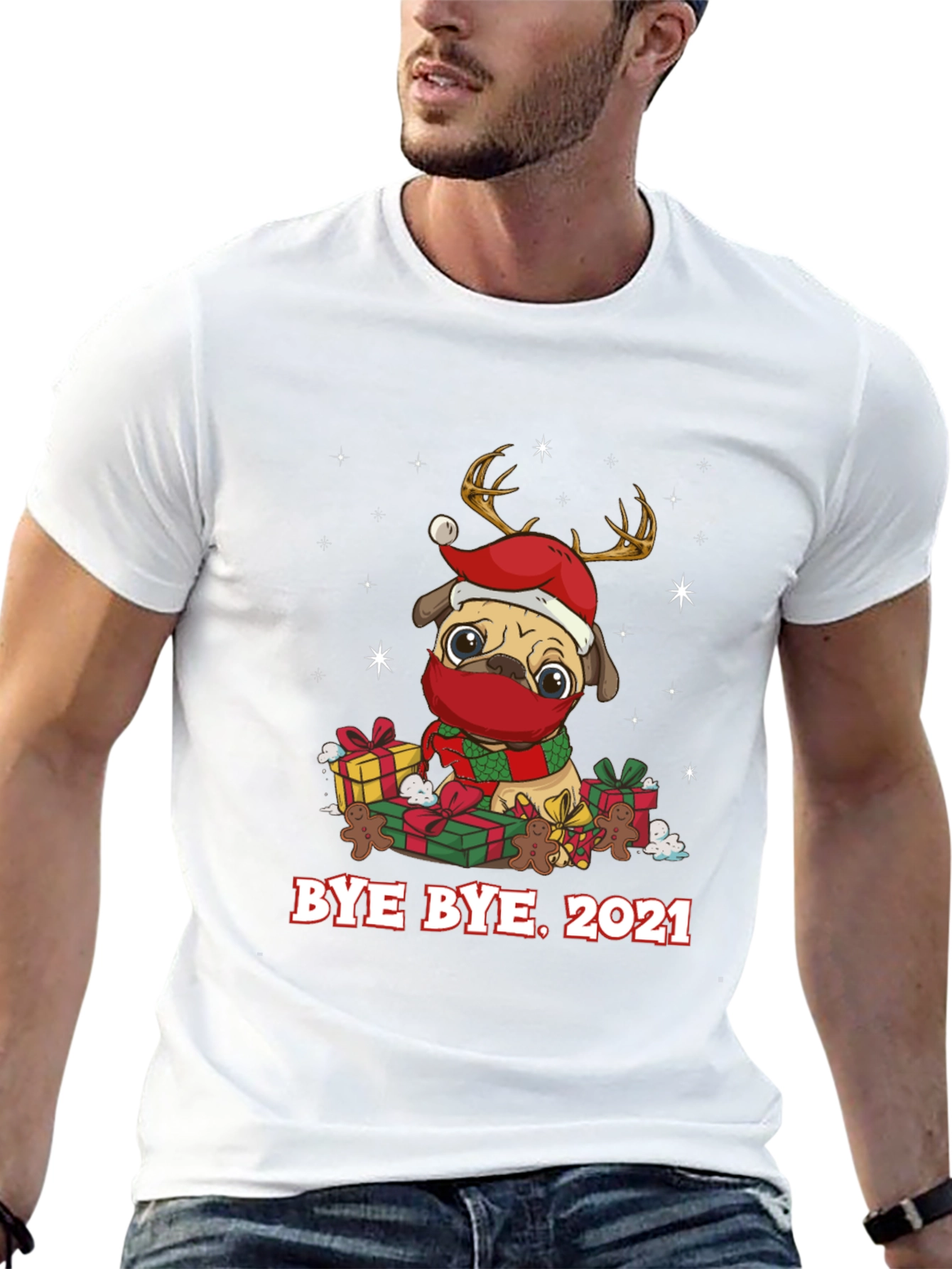 Bye Bye 2021 Pug Christmas Graphic Tee
