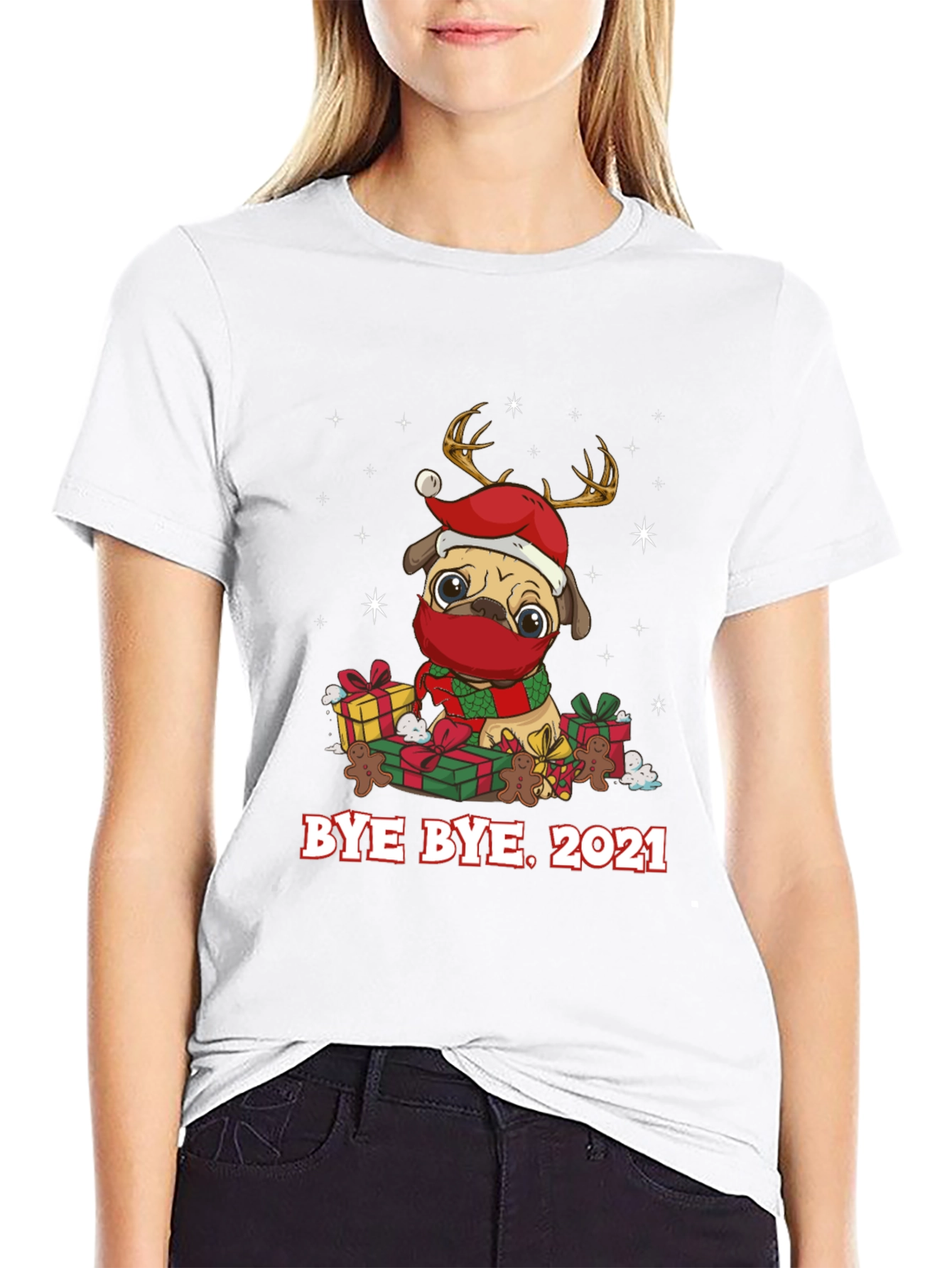 Bye Bye 2021 Pug Christmas Graphic Tee