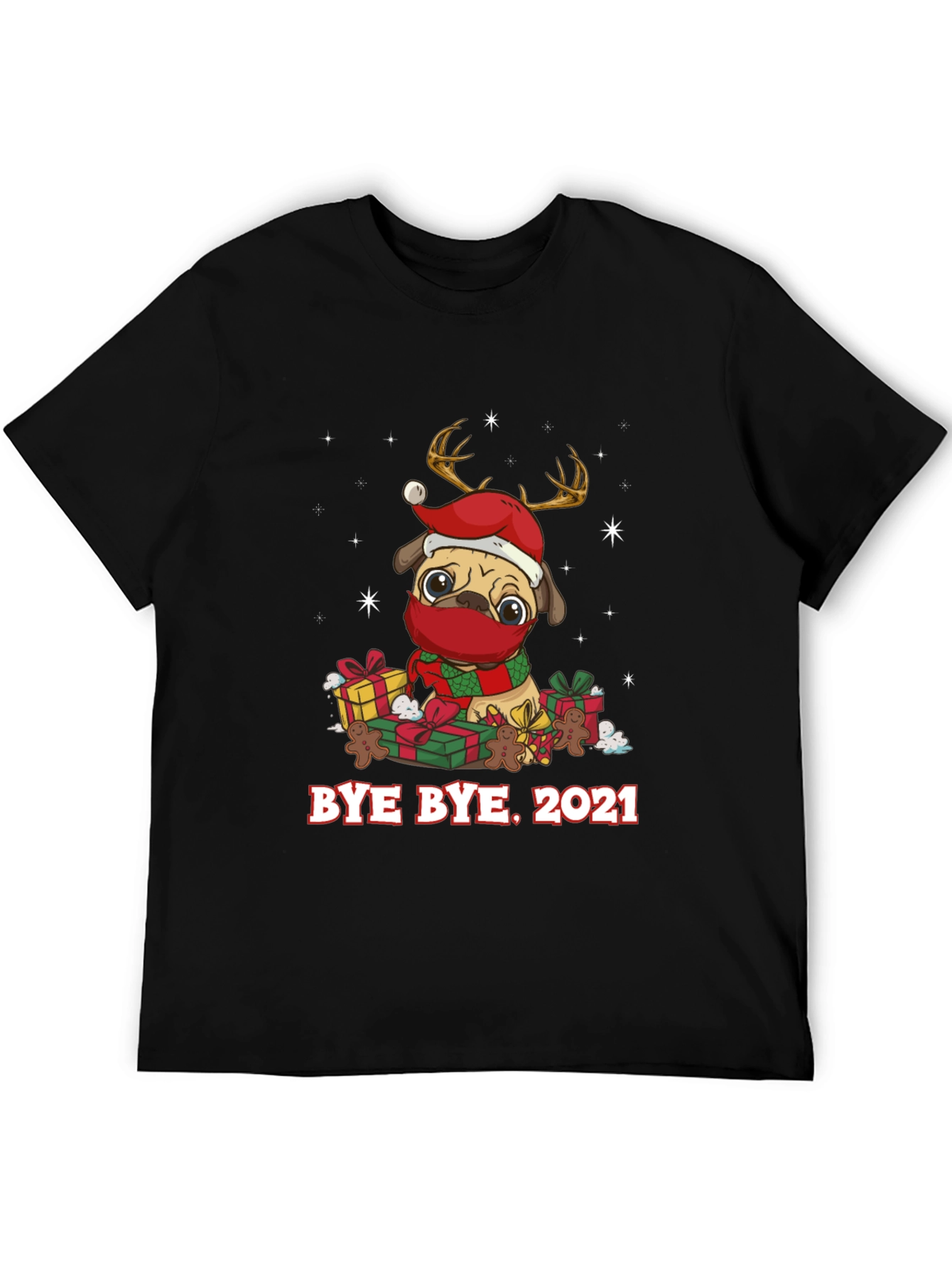 Bye Bye 2021 Pug Christmas Graphic Tee