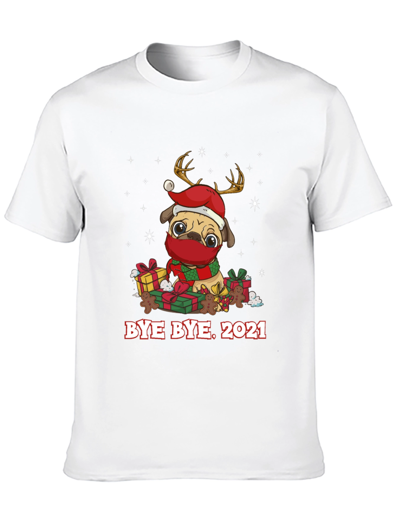 Bye Bye 2021 Pug Christmas Graphic Tee