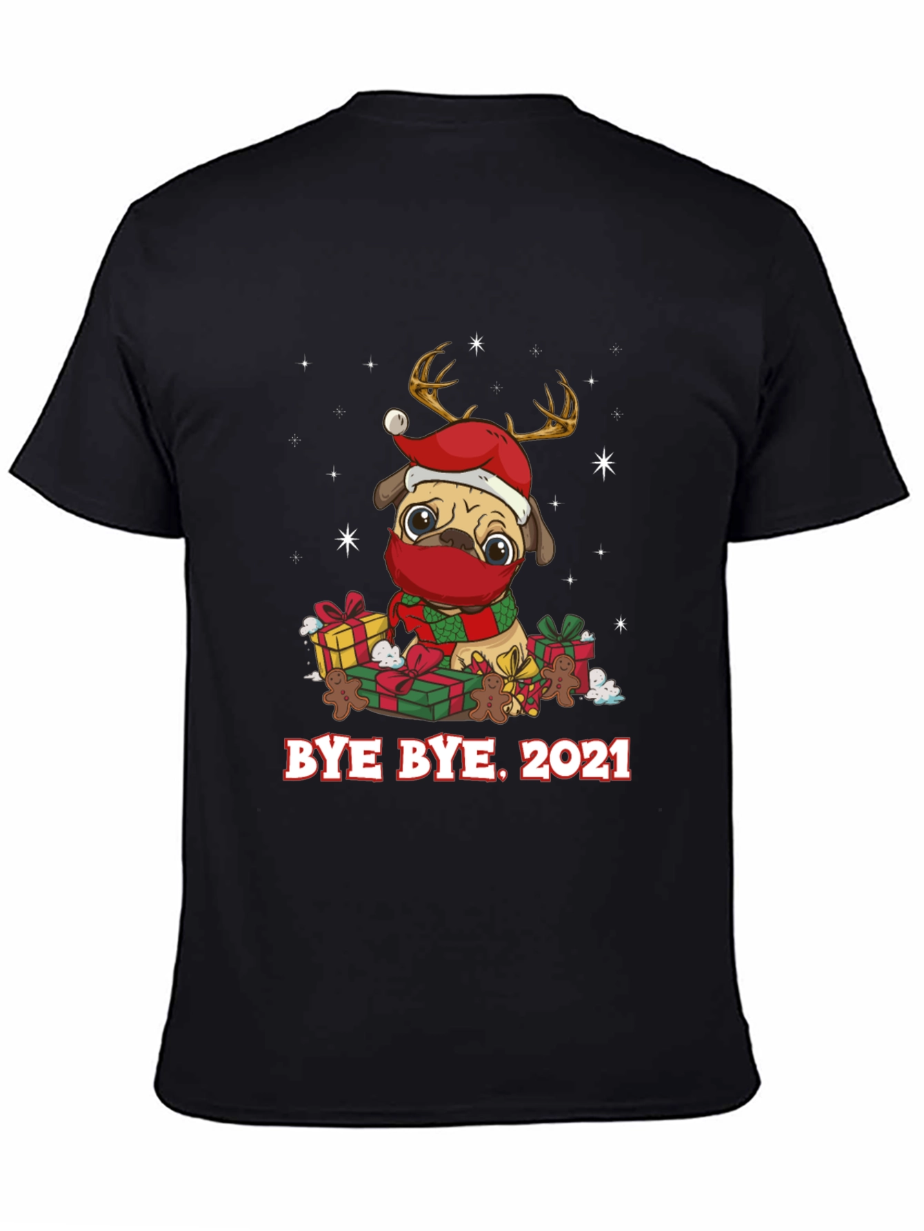 Bye Bye 2021 Pug Christmas Graphic Tee