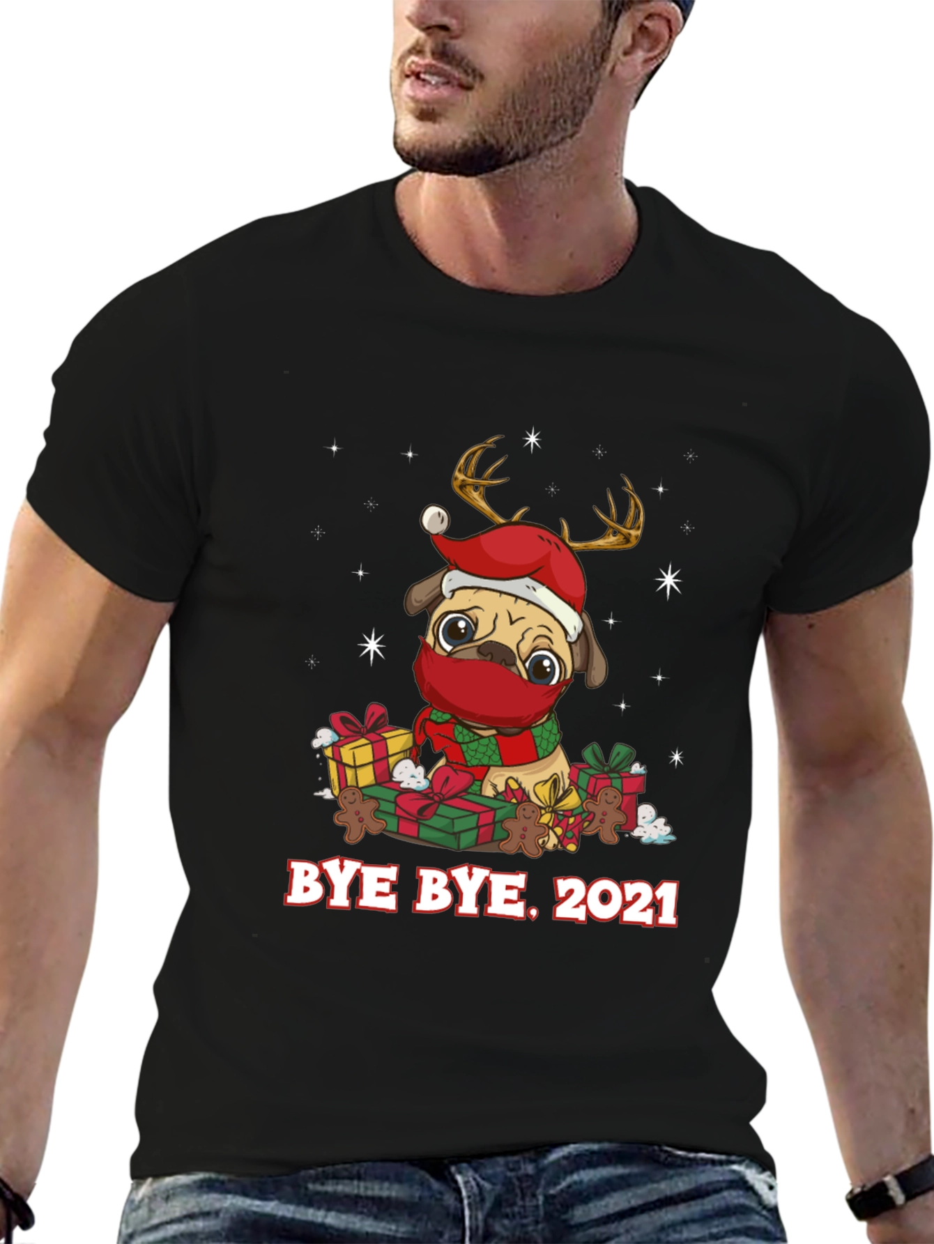 Bye Bye 2021 Pug Christmas Graphic Tee