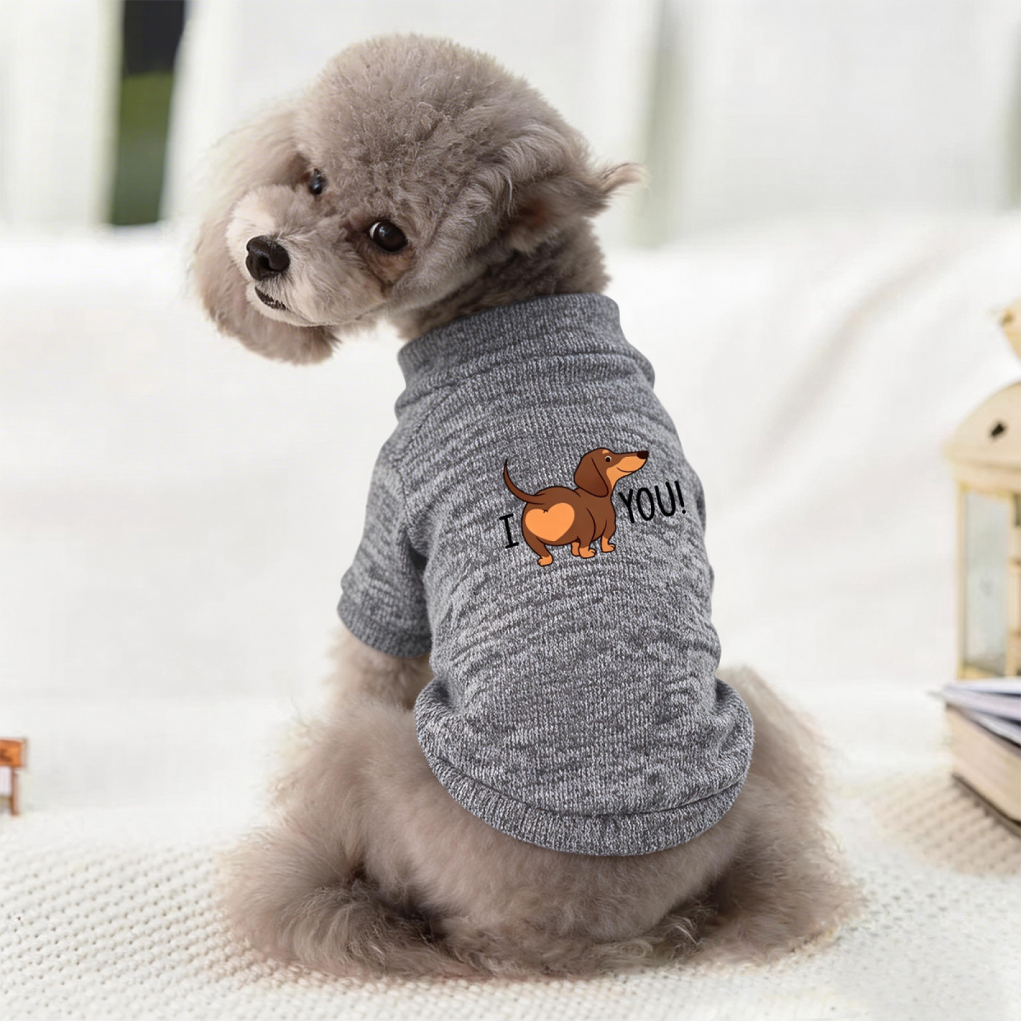 I Love You Cute Dachshund Grey Puppy Top