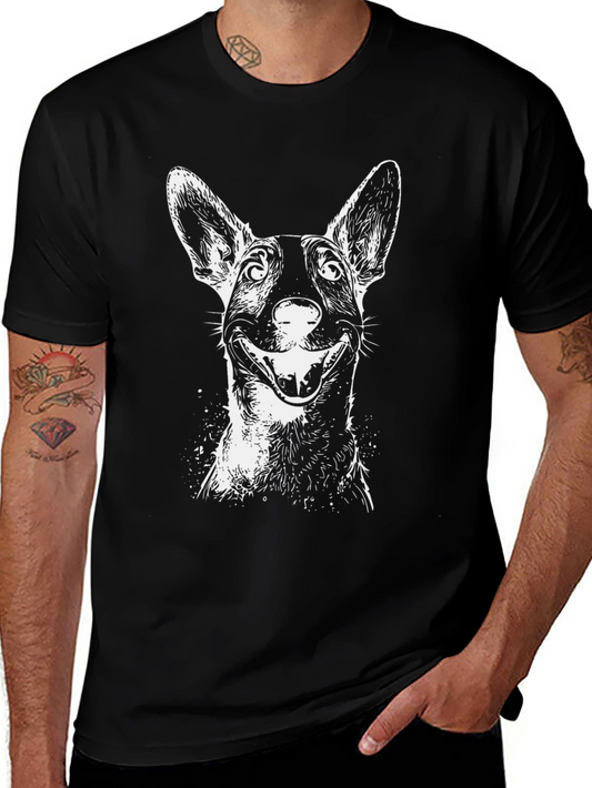 Dog Graphic Tee - Mens Black Cotton T-Shirt