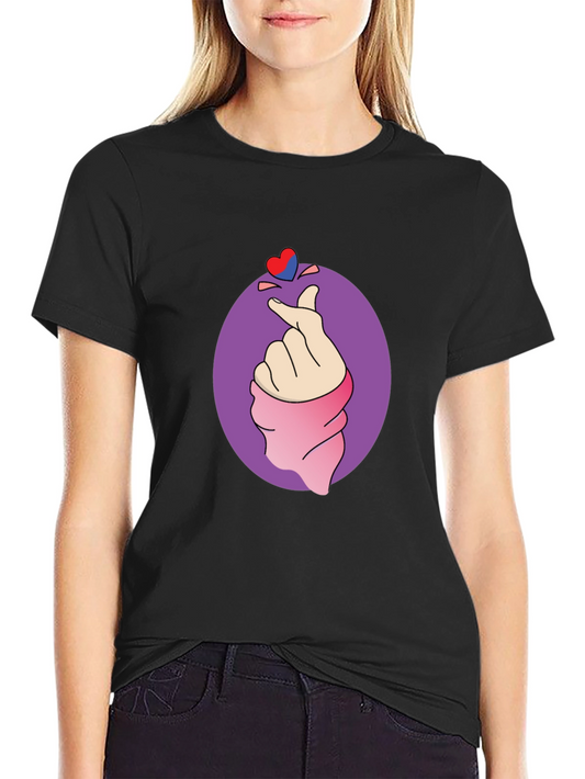 Finger Heart Graphic Tee - Korean Love Sign Shirt