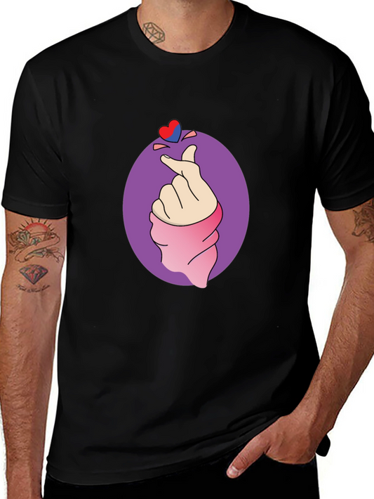 Finger Heart Graphic Tee - Korean Love Sign Shirt
