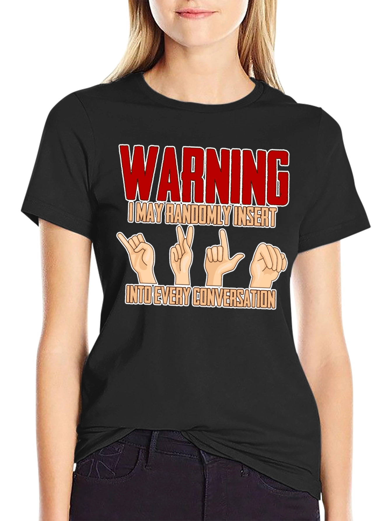 Warning Sign Language Black T-Shirt