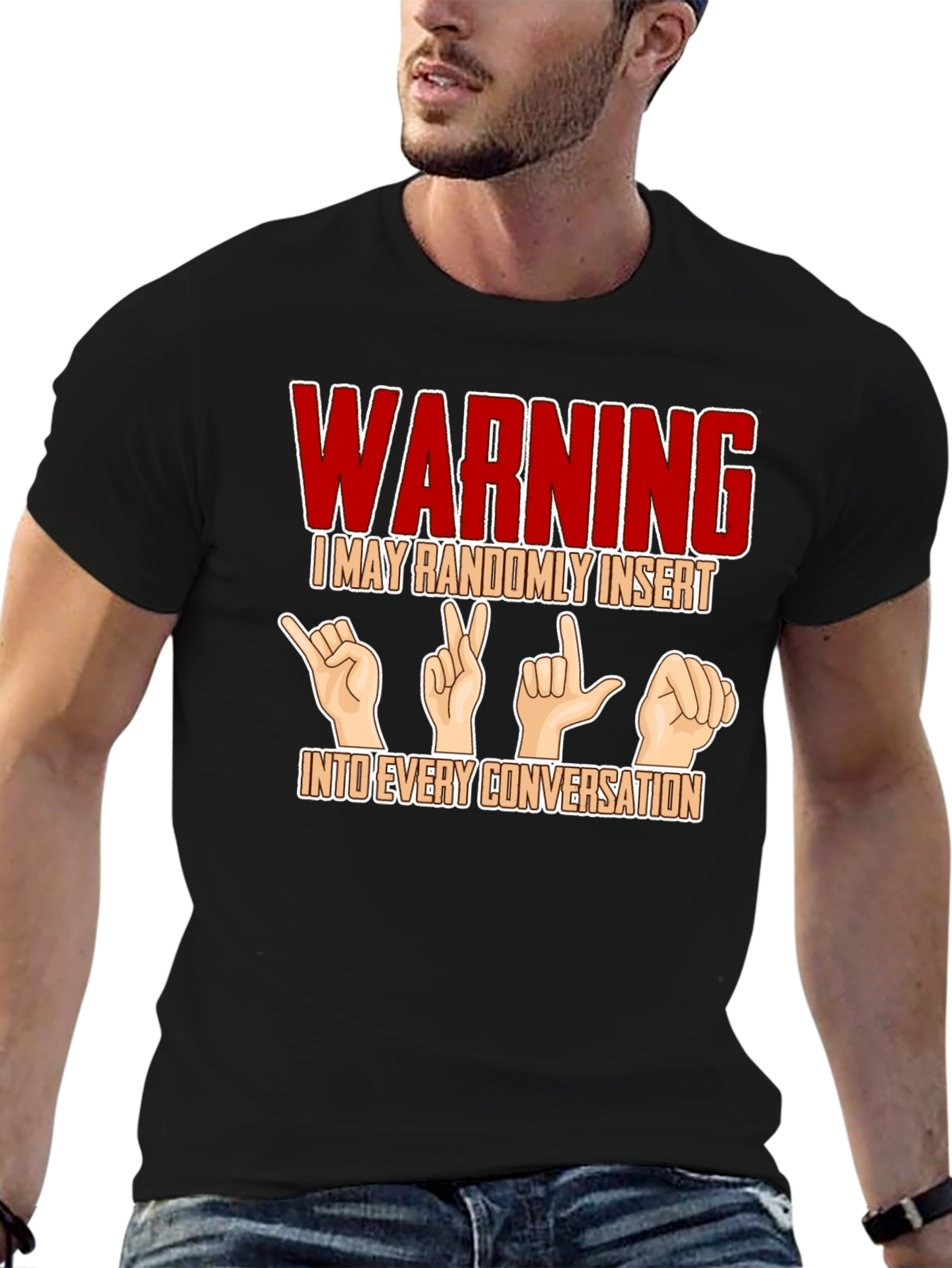 Warning Sign Language Black T-Shirt