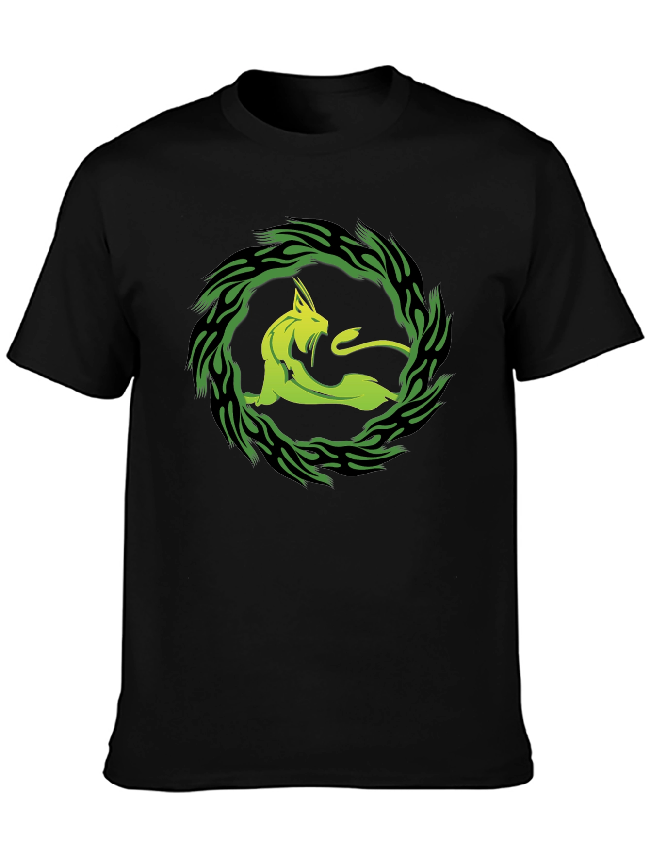 Tribal Cat Graphic Tee - Black Cotton