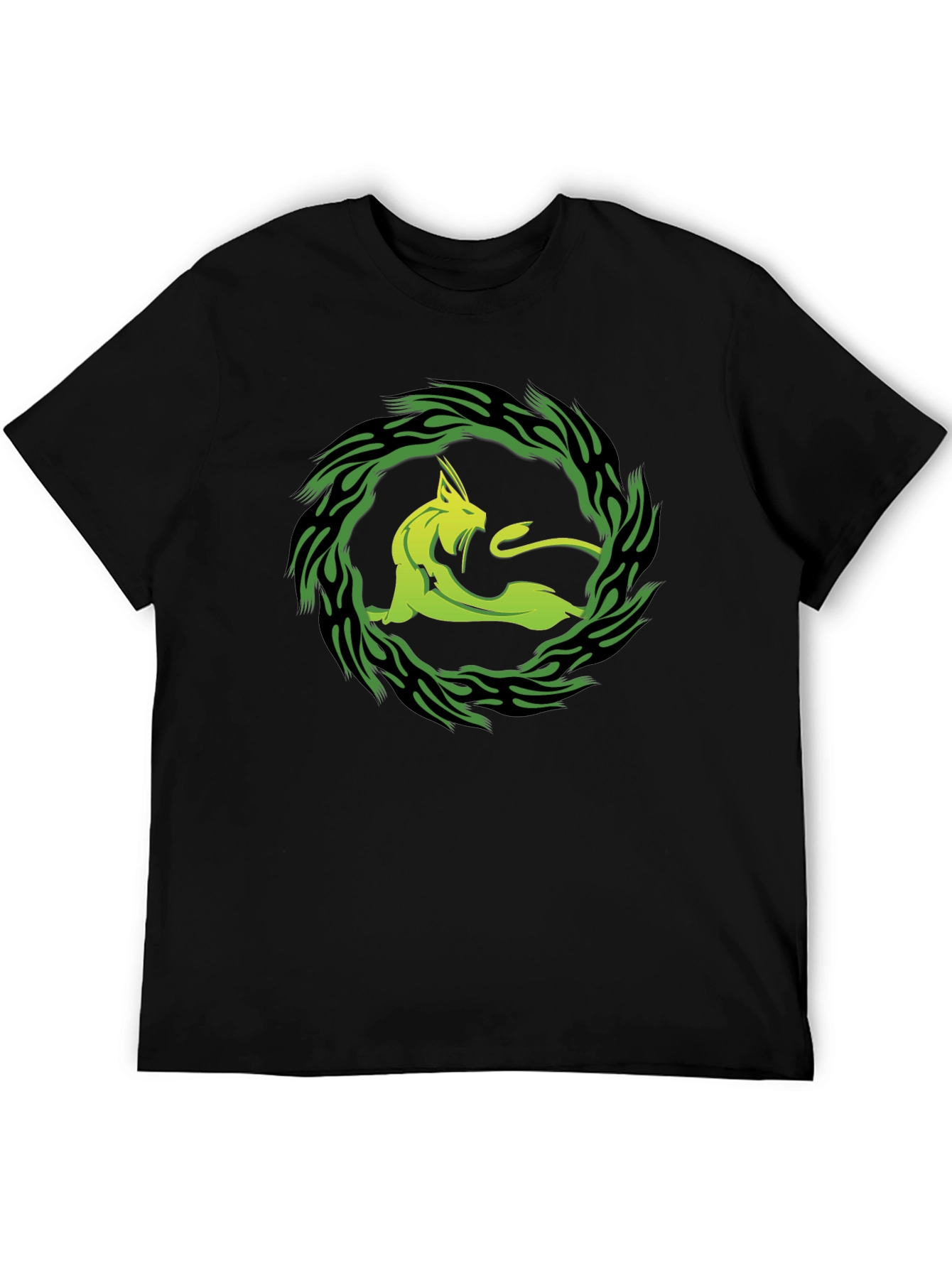 Tribal Cat Graphic Tee - Black Cotton