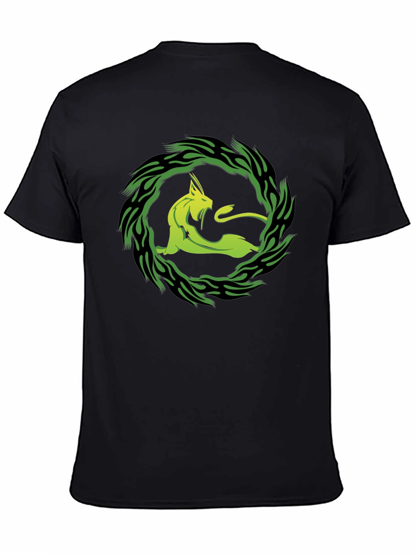 Tribal Cat Graphic Tee - Black Cotton