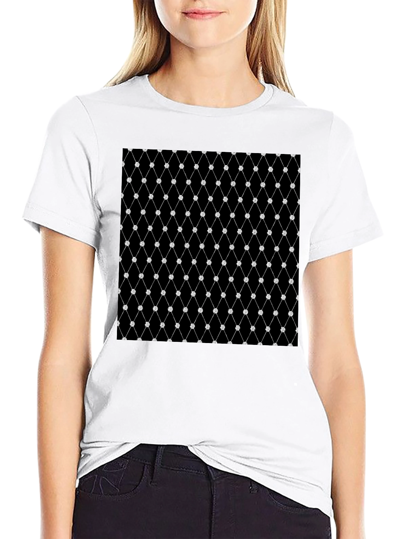 Diamond Net Pattern Black T-Shirt