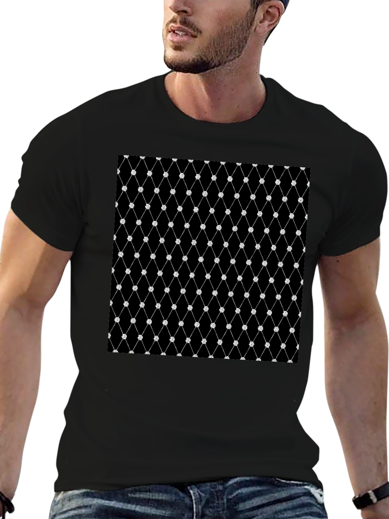 Diamond Net Pattern Black T-Shirt