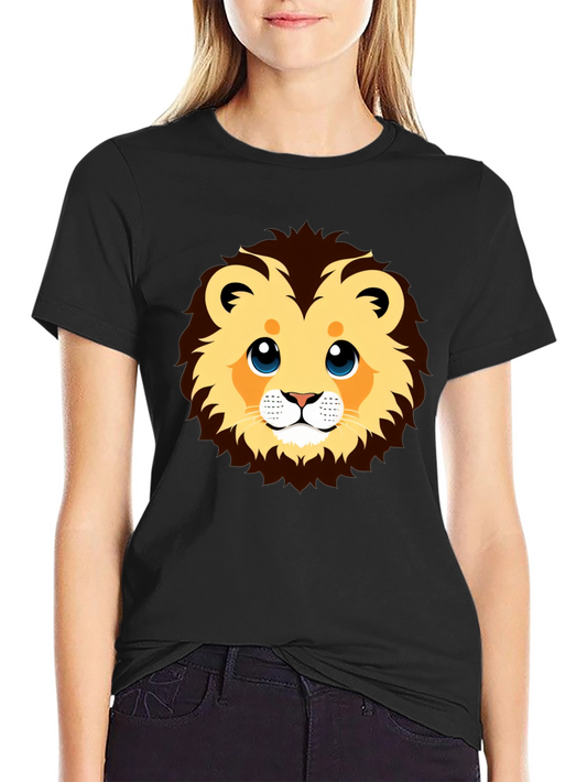 Cute Lion Graphic Black T-Shirt
