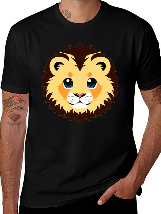 Cute Lion Graphic Black T-Shirt