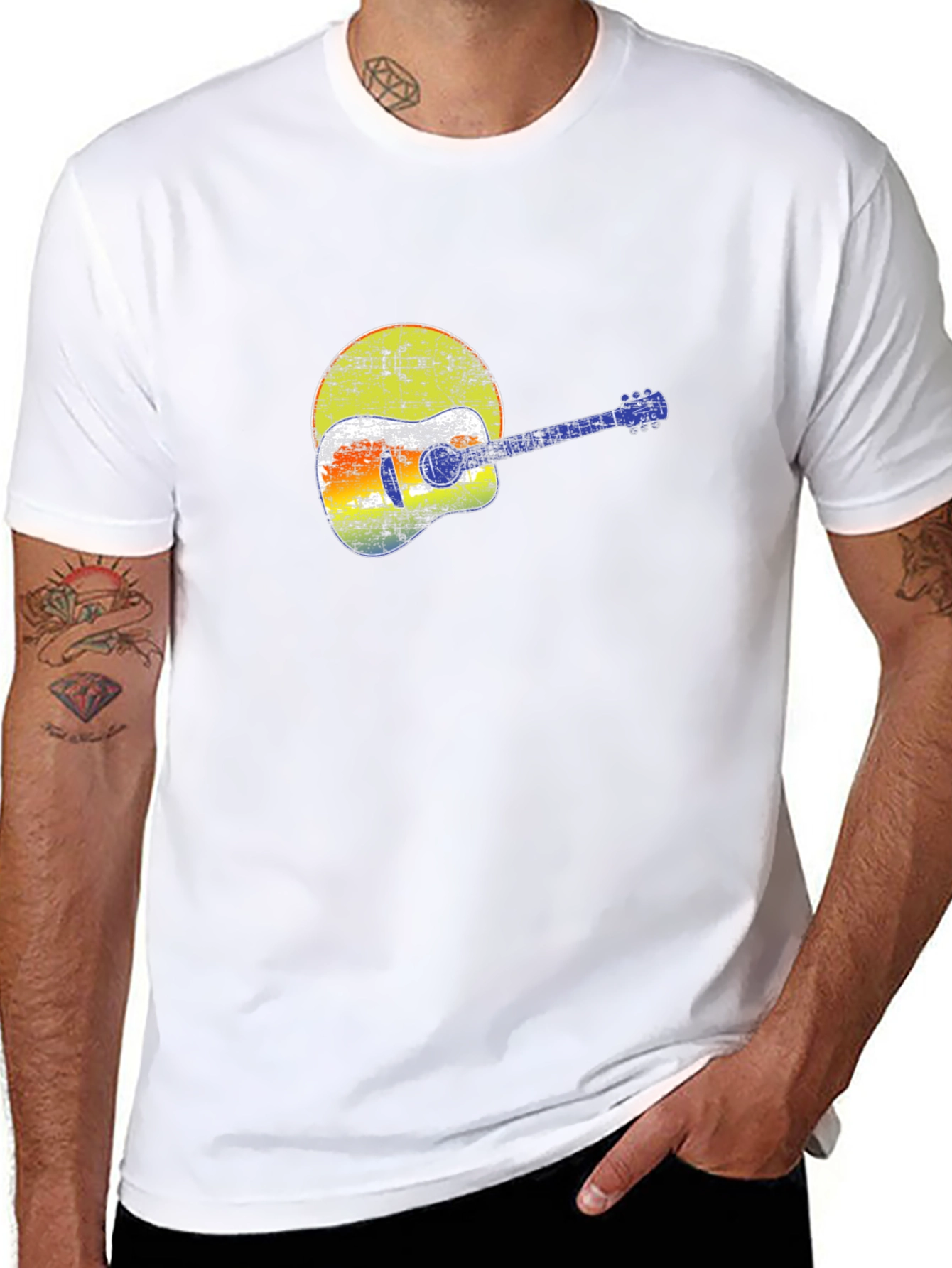 Retro Guitar Graphic T-Shirt - Black