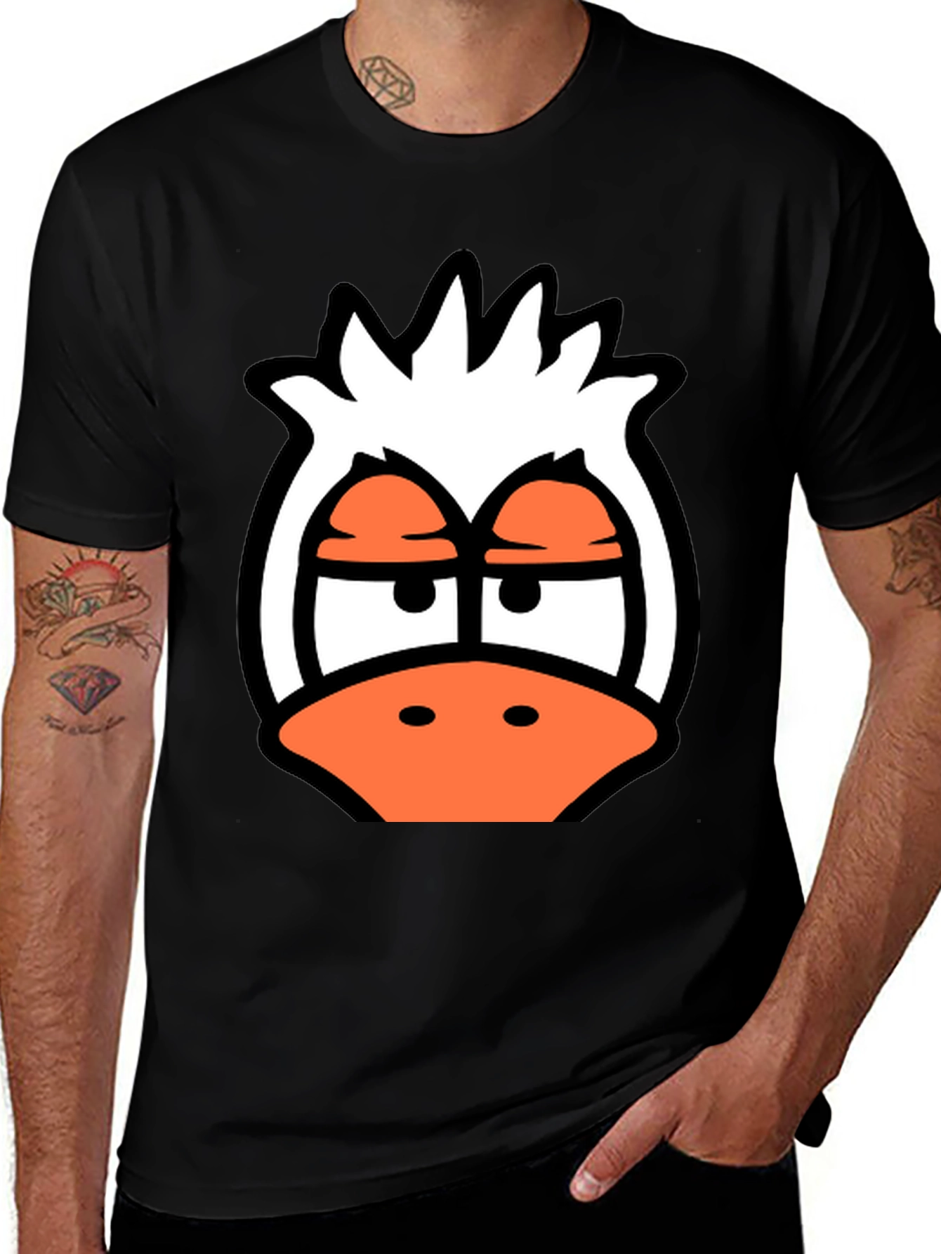 Cartoon Duck Graphic Tee - Funky Black T-Shirt