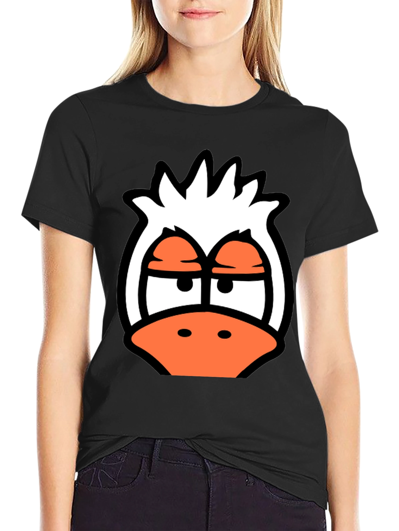 Cartoon Duck Graphic Tee - Funky Black T-Shirt